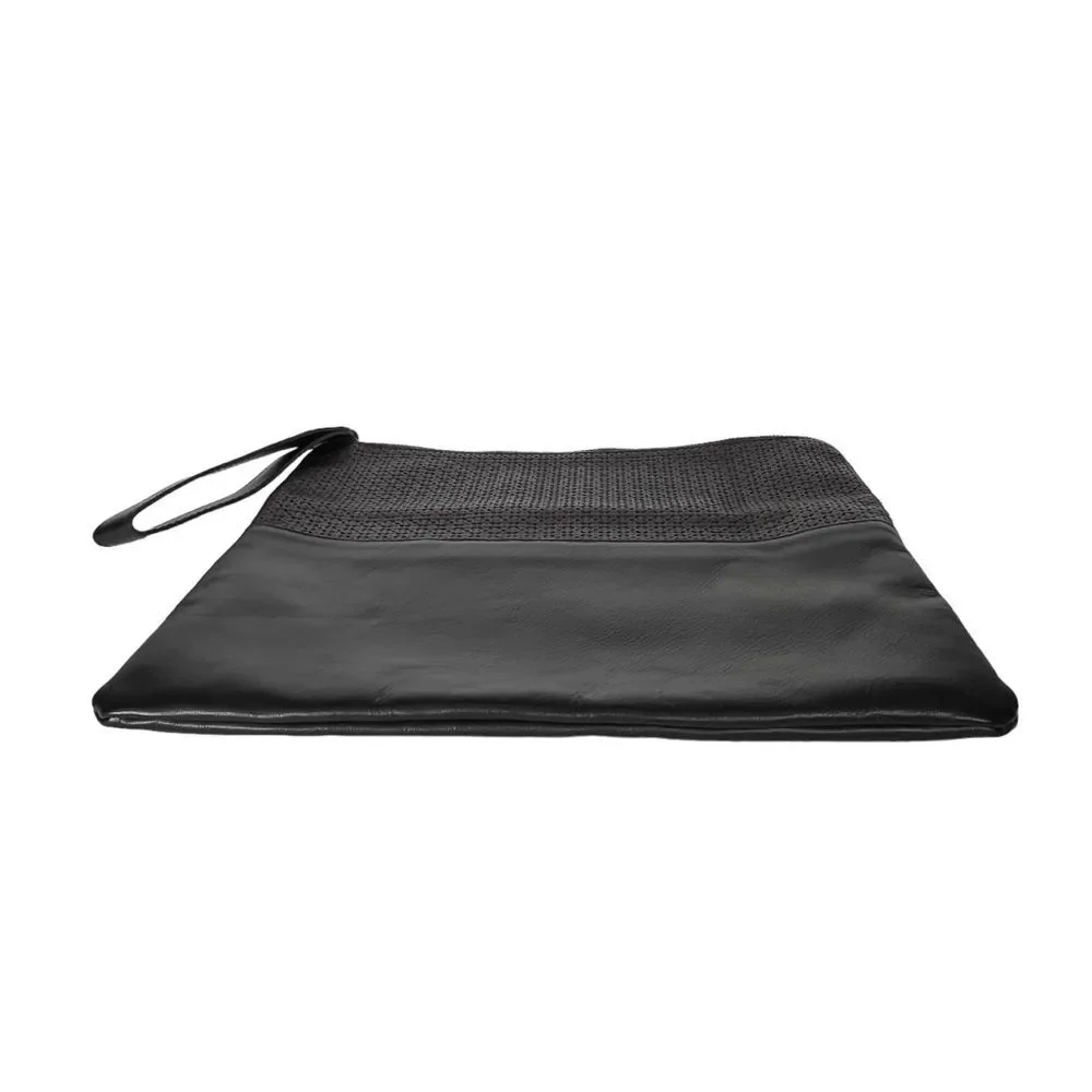 Black Leather Clutch Bronze Italian Wristlet Purse Foldover Bag Vittoria Napoli